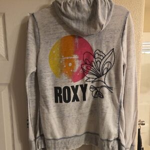 Roxy Gray Hoodie with Pink and Yellow Graphic